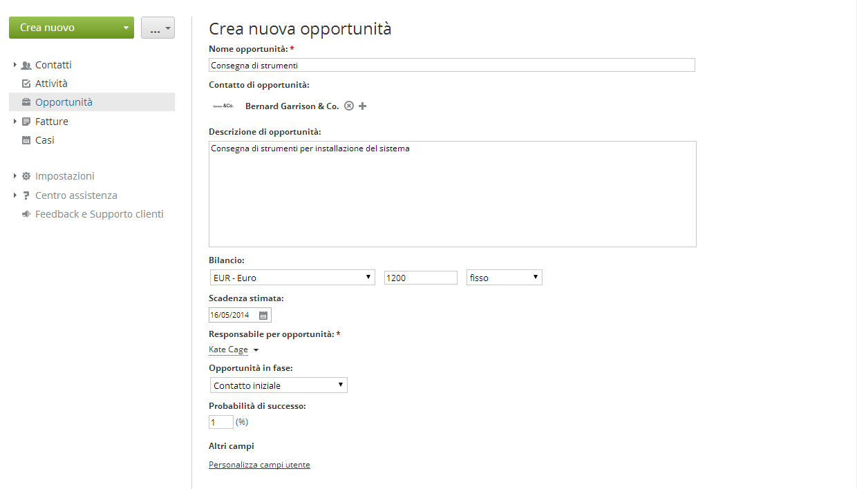 Aggiungi opportunità