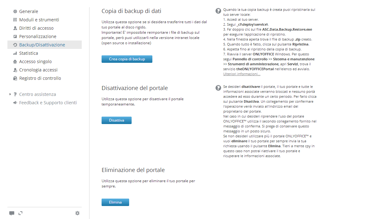 Creazione di una copia di backup