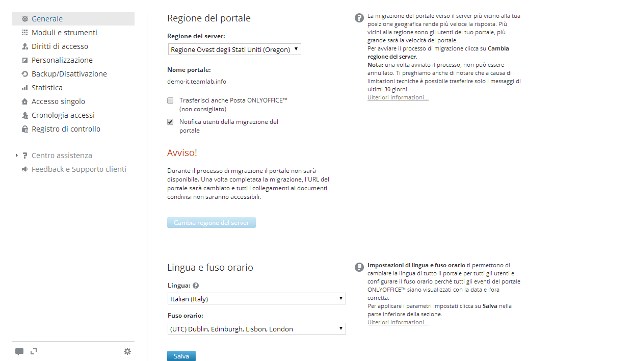 Modifica delle impostazioni generali