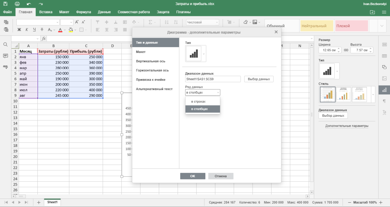 how to make a chart in excel Step 2