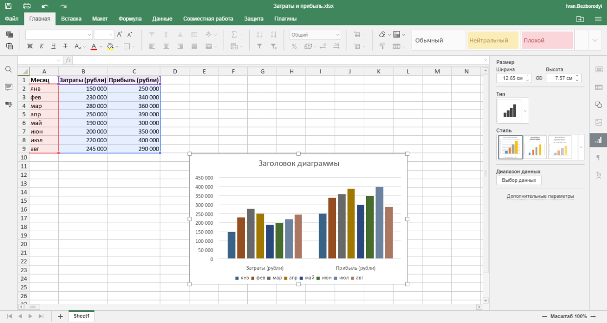 how to make a chart in excel Step 3