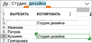 Выделение данных в ячейке
