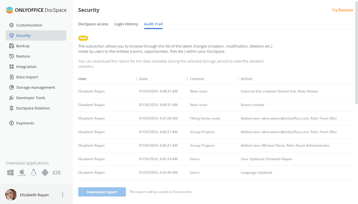 Receiving Audit Trail Data