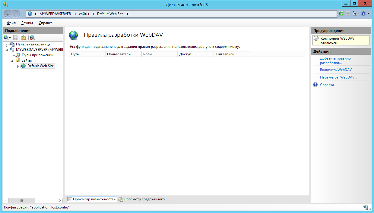 Диспетчер служб IIS - Правила разработки WebDAV