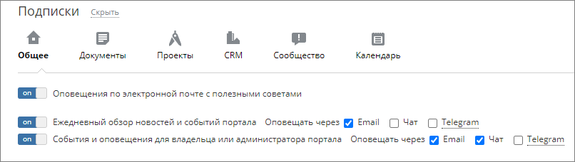 Страница Подписки